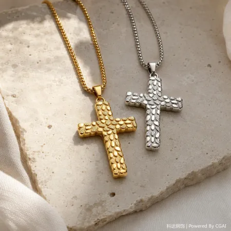 Stainless steel three-dimensional texture cross necklace with concave and convex texture polishing, exquisite and versatile daily pendant necklace, unisex Stainless steel three-dimensional texture cross necklace with concave and convex texture polishing, exquisite and versatile daily pendant necklace, unisex